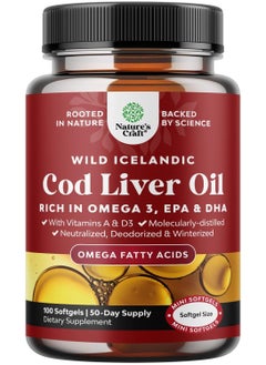 Natures Craft Wild Icelandic Cod Liver Oil, Omega-3,  EPA & DHA, 100 Softgels  - Image 1