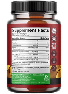 Natures Craft Wild Icelandic Cod Liver Oil, Omega-3,  EPA & DHA, 100 Softgels  - Image 2