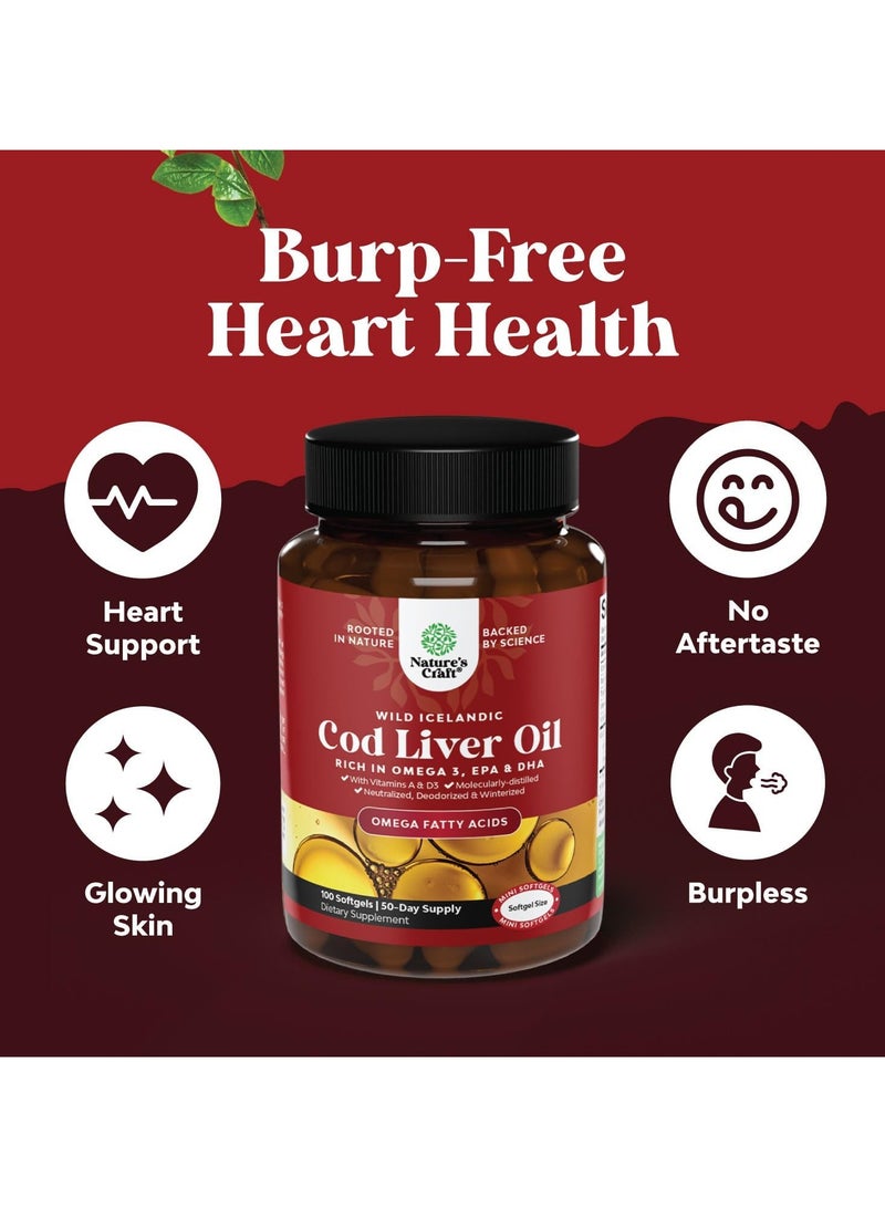 Natures Craft Wild Icelandic Cod Liver Oil, Omega-3,  EPA & DHA, 100 Softgels - Image 3
