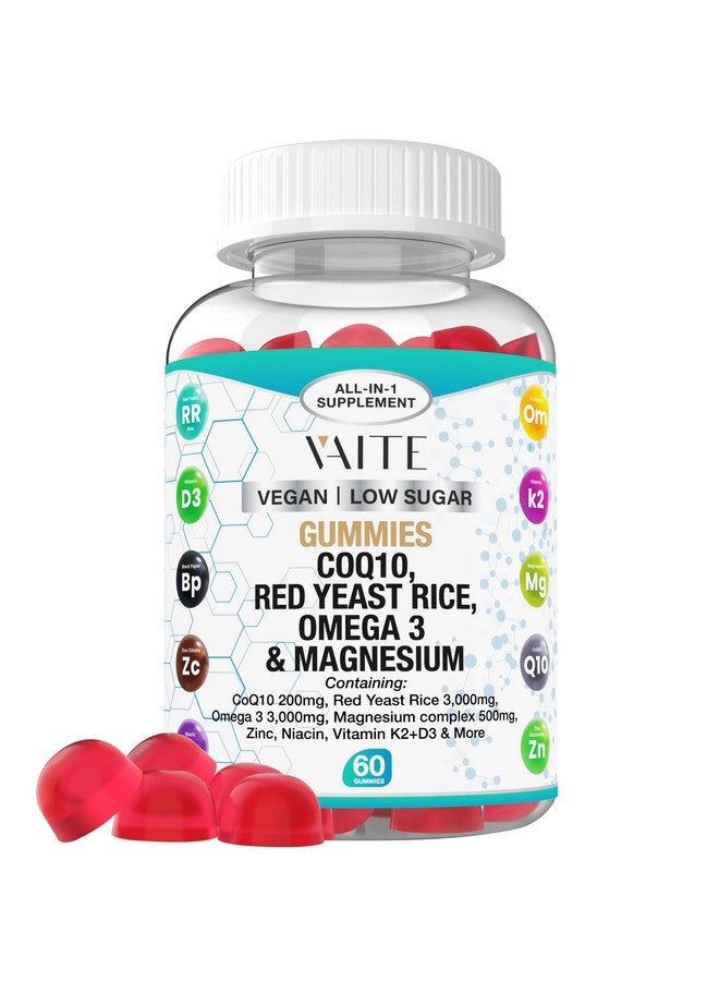 VAITE CoQ10 200mg Gummies with Red Yeast Rice & Magnesium Glycinate - Omega-3, Zinc, and Vitamin K2+D3 for Overall Health - Supplements for Adults - 60 Chewable Gummies - Image 1