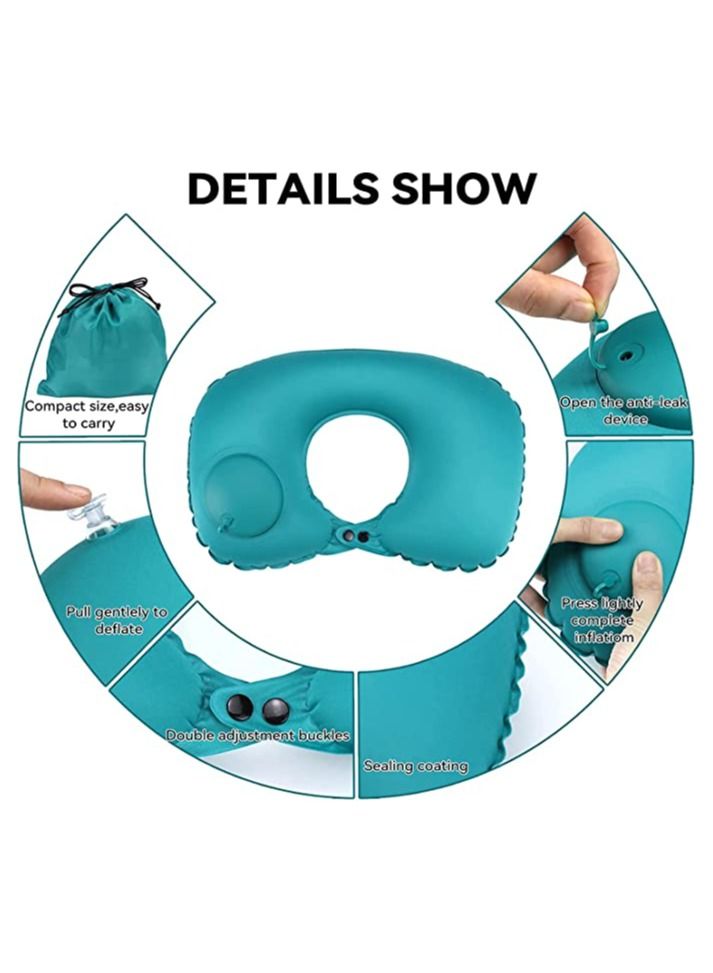 SYOSI Inflatable Travel Pillow, Neck Pillow for Travel Portable Neck Support Pillow for Airplanes/Cars/Buses/Trains/Office Napping, Ergonomic Pillow for Neck Lumbar Support, Portable Hiking Folding Pillow - Image 4
