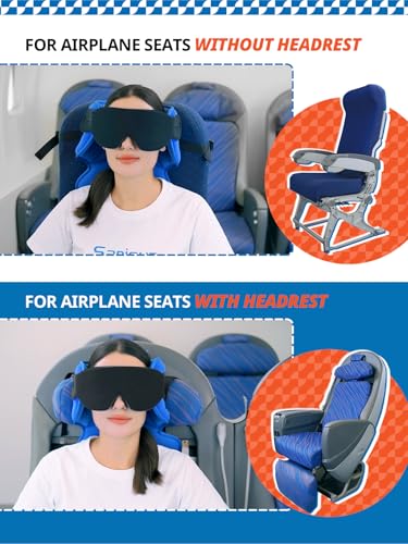 SARISUN Travel Pillows for Airplanes, Airplane Pillow with Sleep Eye Mask, 360° Support Headrest, Travel Essentials, Adjustable Airplane Head Strap for with/Out Headrest Seat, Brown Red - Image 2