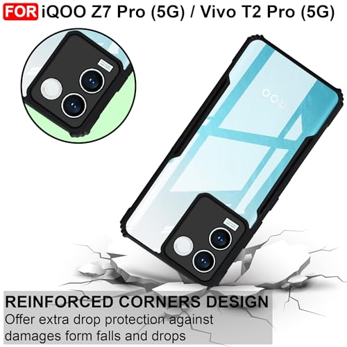 Cedo غطاء خلفي CEDO لهاتف iQOO Z7 Pro/Vivo T2 Pro (5G) | حماية الكاميرا مع حافة صدمية مقاومة للصدمات | حماية 360 درجة من TPU+PC مع غطاء خلفي شفاف من النسر (أسود) - Image 3