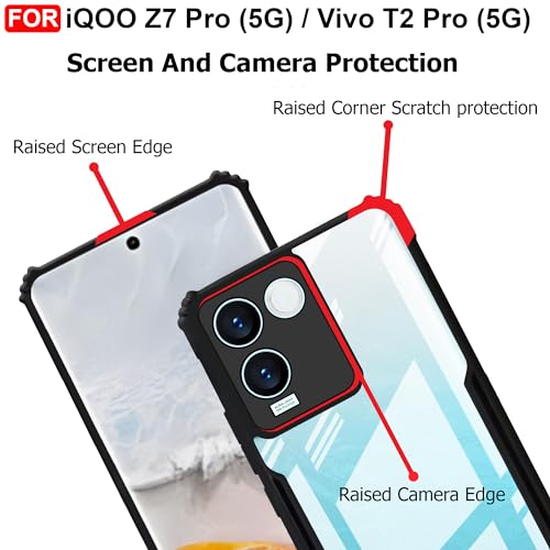 Cedo غطاء خلفي CEDO لهاتف iQOO Z7 Pro/Vivo T2 Pro (5G) | حماية الكاميرا مع حافة صدمية مقاومة للصدمات | حماية 360 درجة من TPU+PC مع غطاء خلفي شفاف من النسر (أسود) - Image 4