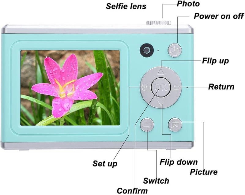 Green Digital Camera 48MP Front Rear AI Autofocus 2.4in IPS Screen Fill Light Long Battery Life for Travel Selfies - Image 5