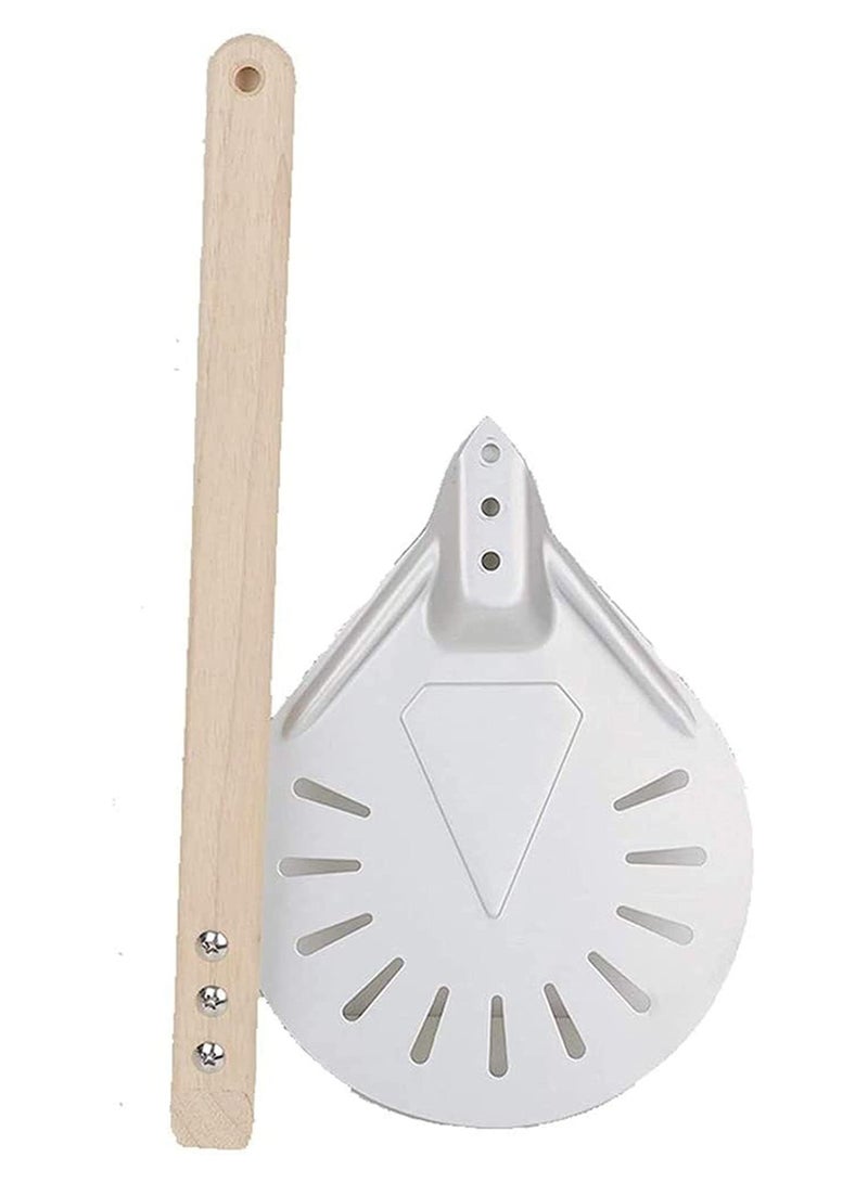 Y&D 9 Inches Round Perforated Pizza Peel Aluminum Material Non Durable Turning Detachable Wood Handle  - Image 2