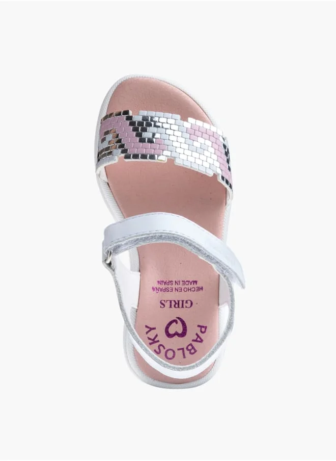 بابلوسكي Girls' Embellished Sandals With Hook And Loop Closure