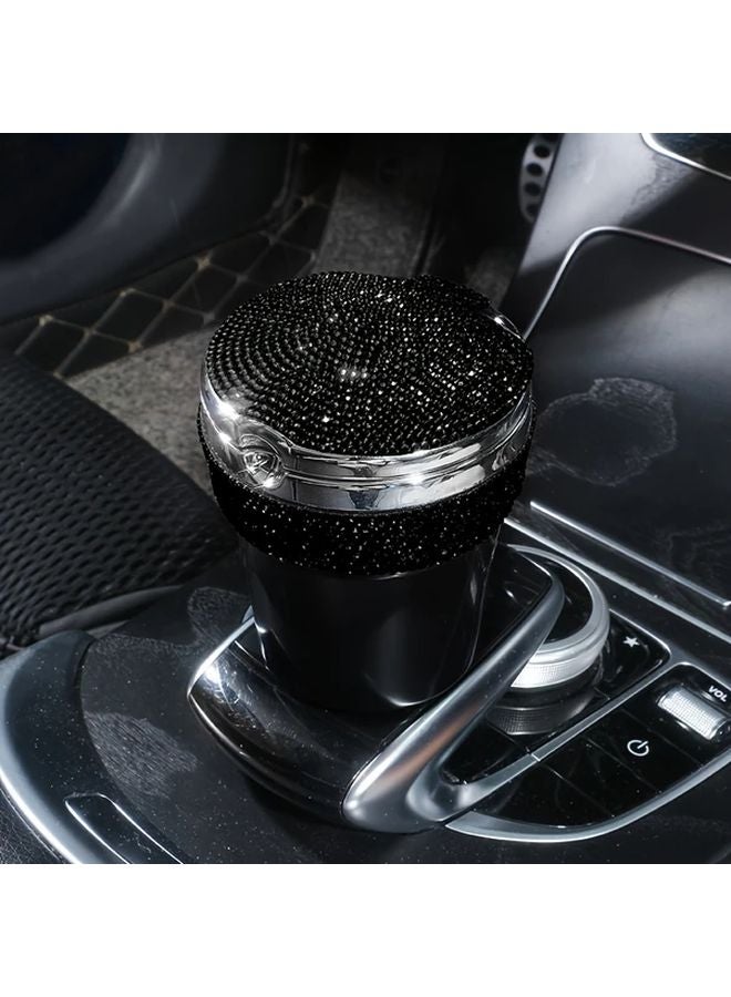 Round Ashtray with Bling Rhinestones and Lid for Home Office Car Desktop Smoke Ash Tray Back Rhinestone - Image 1