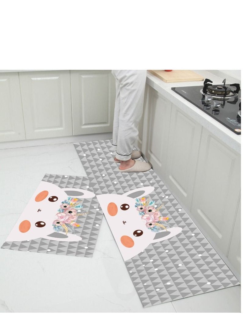Y&D 2-Piece Non-Slip Floor Mats Cute Cartoon Super Absorbent Kitchen Rug Set 