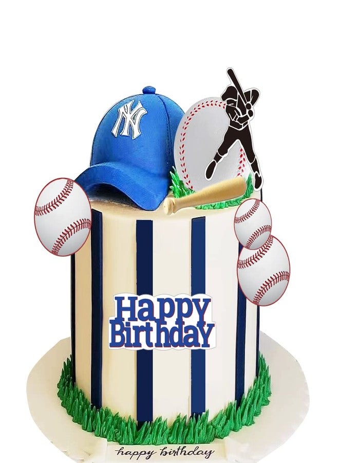 DiDida Baseball Hat Cake Topper with Hat Happy Birthday Sign for Baseball Sport Party - Image 1