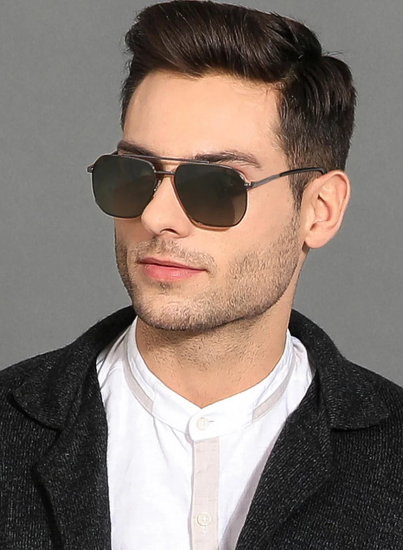 VINCENT CHASE VINCENT CHASE EYEWEAR Unisex Square Sunglasses Grey Frame Green Lens (Large) - Pack of 1