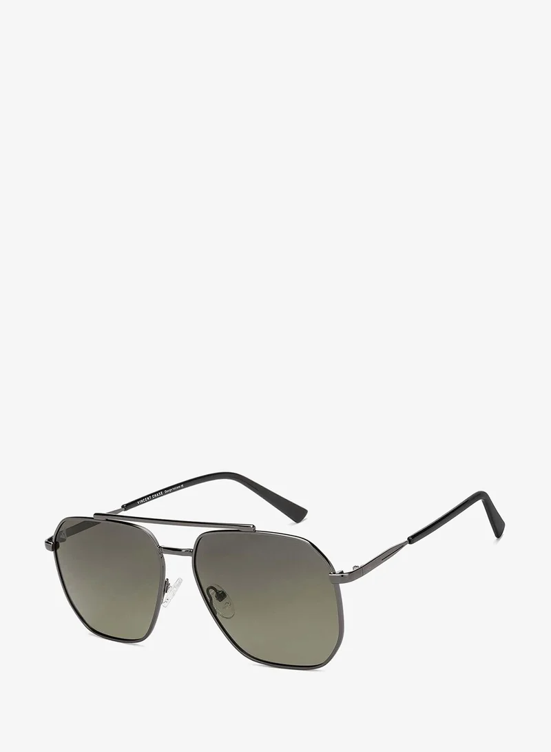 VINCENT CHASE VINCENT CHASE EYEWEAR Unisex Square Sunglasses Grey Frame Green Lens (Large) - Pack of 1