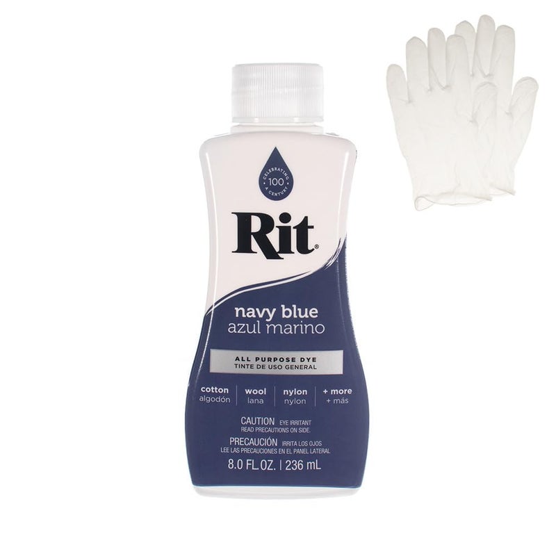 Craft County Rit Dye â€“ Liquid Fabric Dye for Crafting, Clothing, and DÃ©cor â€“ 8 oz. Bottle â€“ Navy Blue (Gloves Included) - Image 1
