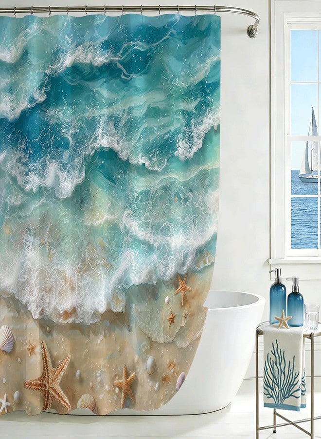 Mocsicka Ocean Beach Shower Curtain for Bathroom Coastal Sea Wave Shower Curtain Waterproof Fabric Beach Conch Starfish Ocean Bathroom Decor Accessories 72 X 72 Inch - Image 5