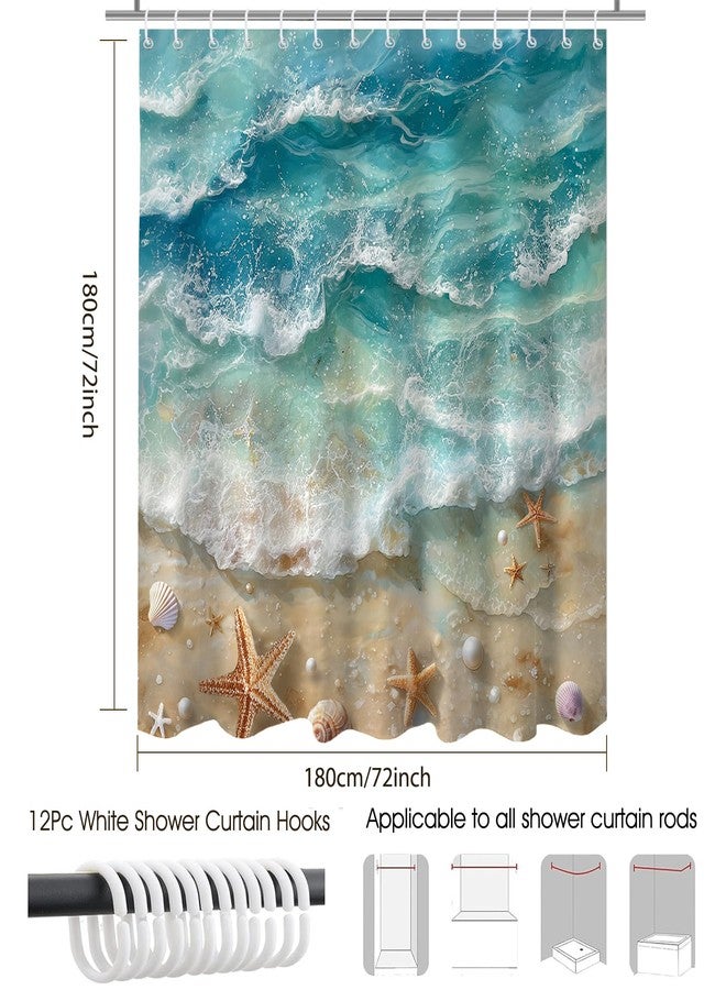 Mocsicka Ocean Beach Shower Curtain for Bathroom Coastal Sea Wave Shower Curtain Waterproof Fabric Beach Conch Starfish Ocean Bathroom Decor Accessories 72 X 72 Inch - Image 2