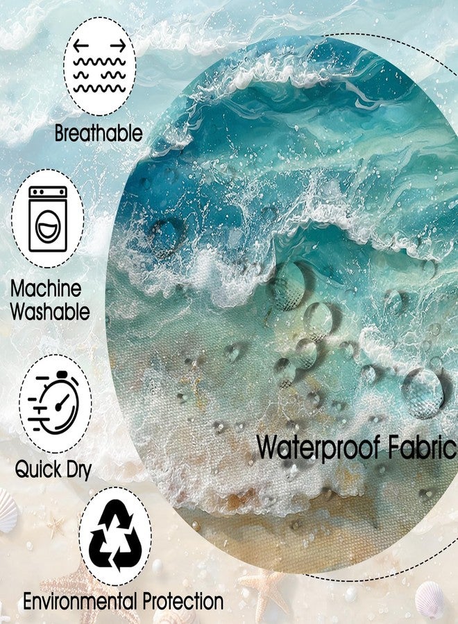 Mocsicka Ocean Beach Shower Curtain for Bathroom Coastal Sea Wave Shower Curtain Waterproof Fabric Beach Conch Starfish Ocean Bathroom Decor Accessories 72 X 72 Inch - Image 3