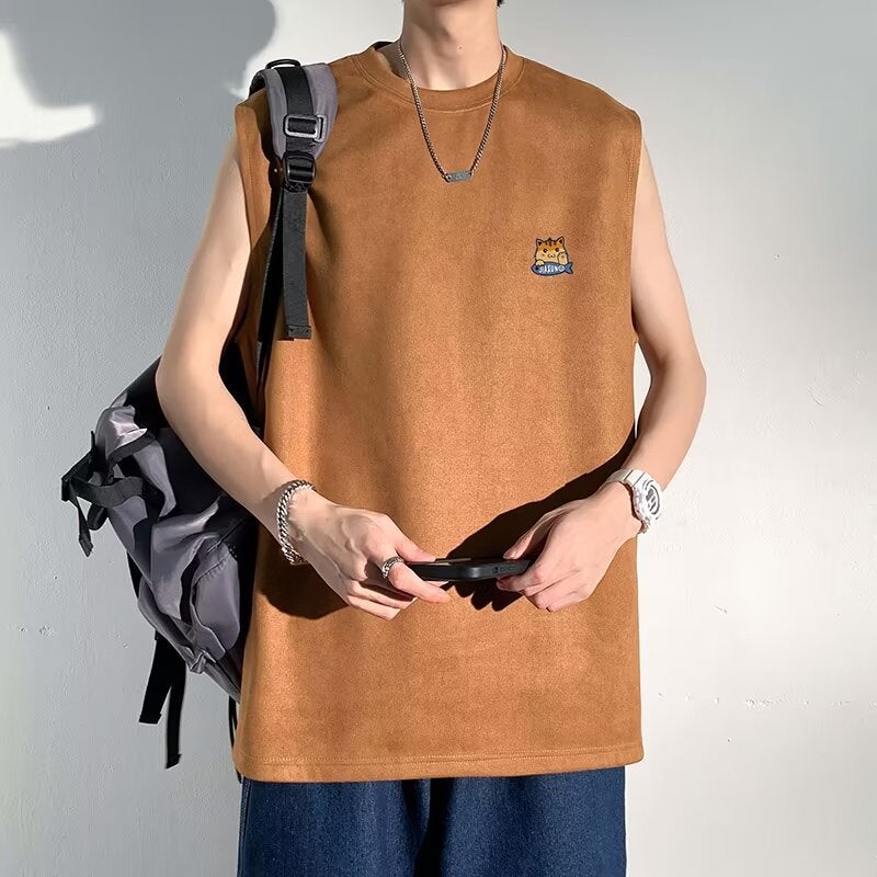 Mens Vintage Olive Tank Top Summer Sleeveless Tee B027 Brown