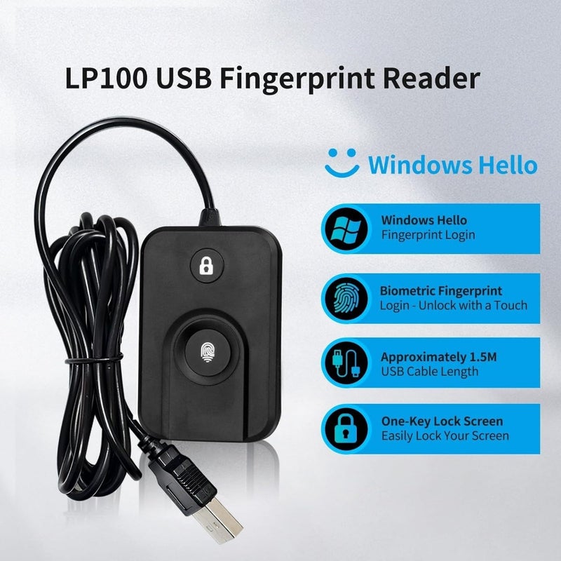USB Fingerprint Reader for Windows 10/11 Windows Hello Compatible One-Click Lock Screen Auto Driver Setup 5 ft Cable Password-Free Fast Login Biometric Security Device - Image 3