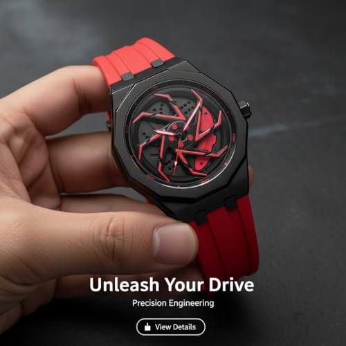 IIK COLLECTION Men's Car Wheel Watch with Spinning Car Rim Hub Design with Silicon Strap|| Analog | Quartz Movement|| Water Resistant, Scratch Resistant - Image 4