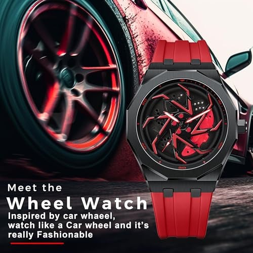 IIK COLLECTION Men's Car Wheel Watch with Spinning Car Rim Hub Design with Silicon Strap|| Analog | Quartz Movement|| Water Resistant, Scratch Resistant - Image 2