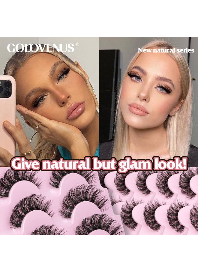 Goddvenus - Lashes Natural Look False Eyelashes D Curl 16Mm Lashes 3D Wispy Faux Mink Eyelashes With Clear Band Fake Eye Lashes 7 Pairs By Goddvenus - Image 1