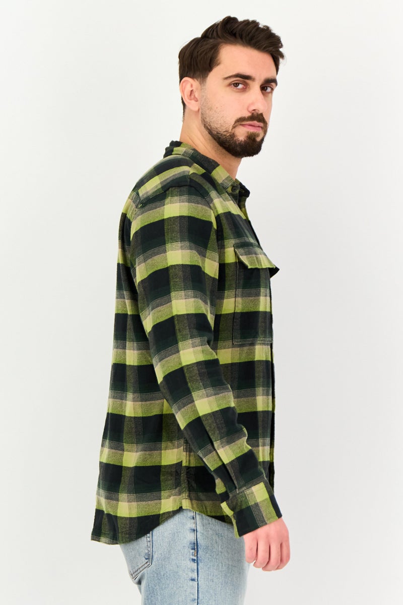 Good Man Brand قميص رجالي عادي بقصة مريحة بأكمام طويلة مزخرف بمربعات، متعدد الألوان - Image 2