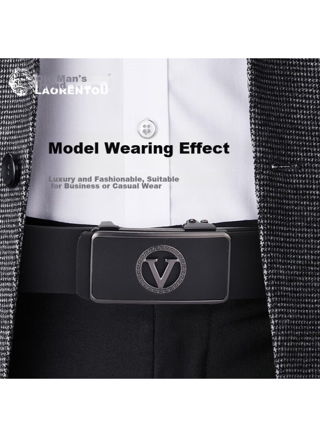 Laorentou Men's Leather Belt With Automatic Buckle, Genuine Leather Business Casual Trouser Belt For Middle-aged And Young Men, Gift For Boyfriend - Image 4