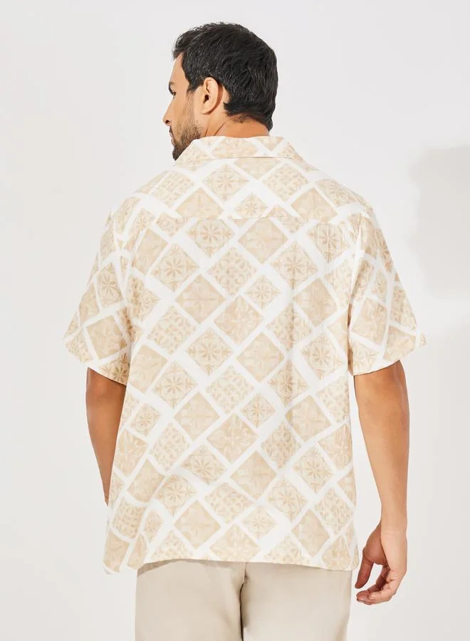 Styli AOP Double Cloth Resort Collar Relaxed Fit Shirt