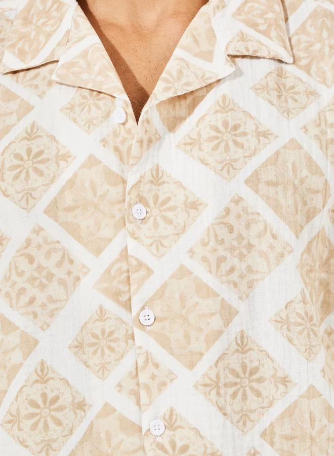 Styli AOP Double Cloth Resort Collar Relaxed Fit Shirt