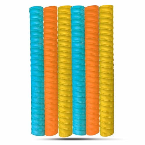 Guru Premium Coil Cricket Bat Grips, 6 Pieces Set of Rubber Grips for Bat (Multicolor) - Image 1