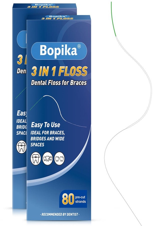 Bopika 3-in-1 Orthodontic Floss for Braces - Pre-Cut Super Floss Threaders with Stiffened End for Bridges & Implants, PFAS-Free 160 Count (Pack of 2 - Image 1