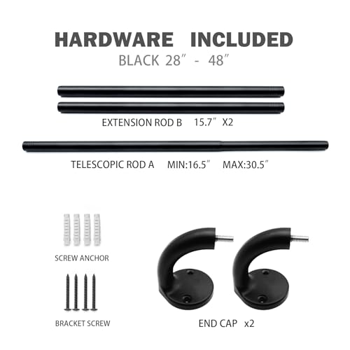 ztlab Blackout Wrap Around Curtain Rod 120-150, 3/4" Curtain Rods for Windows Adjustable, Heavy Duty Telescoping Drapery Rods for Bedroom, Living Room, Kitchken, Black - Image 3