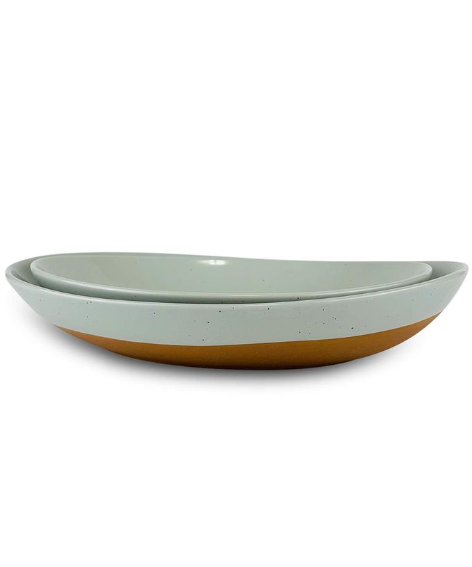 Mora Ceramic Large Serving Bowls- Set of 2 Oval Platters for Entertaining. Modern Kitchen Dishes for Dinner, Fruit, Salad, Turkey, etc. Oven, Dishwasher Safe, 55/35 oz, 13.5" / 11.8" - Earl Grey - Image 1