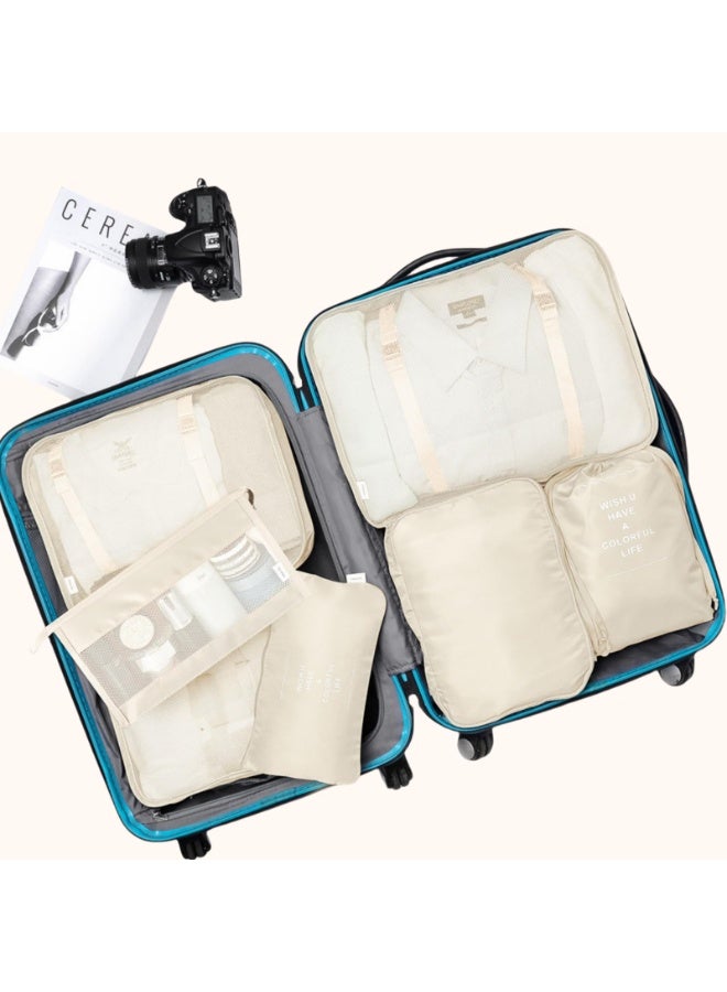 NXT Travel Luggage Packing Organizers Set with Toiletry Bag, 7 Pieces, Beige - Image 2