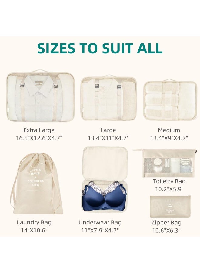 NXT Travel Luggage Packing Organizers Set with Toiletry Bag, 7 Pieces, Beige - Image 5