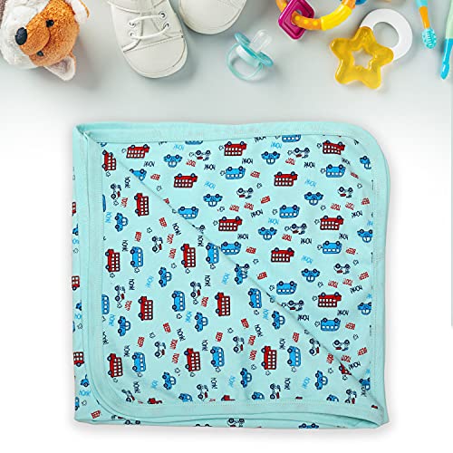 Luv Lap LuvLap Soft 100% Cotton Hooded Wrapper Cum Warm, Blanket, for New Born Baby to 3 Year Old, 75cmx75cm, Bus Print (Sky Blue)(Lightweight;Breathable;Skin Friendly) - Image 4