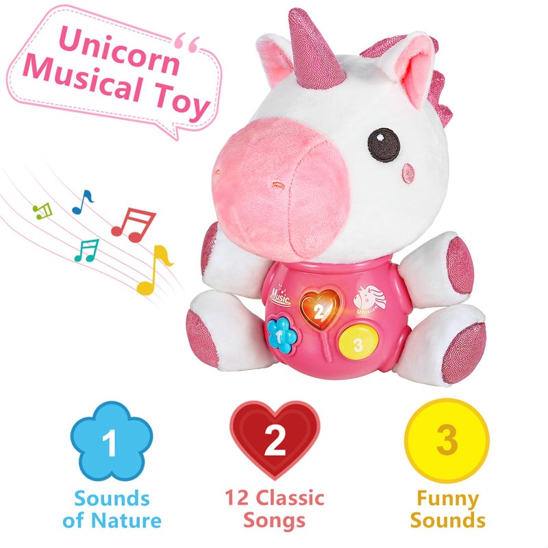 iPlay, iLearn Baby Unicorn Musical Toys, Newborn Girls Gift, Soft Unicorn Plush Stuffed Animal, Infant Light Music Time, 1st Birthday Stocking Gift Stuffer for 0 1 2 3 6 9 12 18 Month 1-3 Yrs Toddlers - Image 3