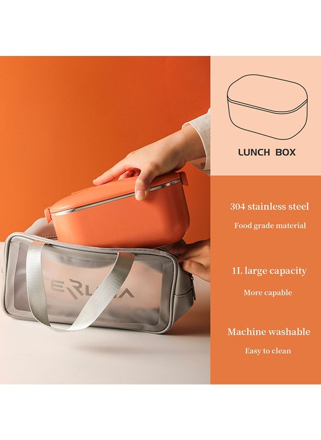 Arabest - 1.0L Heated Electric Lunch Box Car Truck Food Warmer Food Grade 304 Stainless Steel Container Portable Lunch Heater Bento Box Orange - Image 1