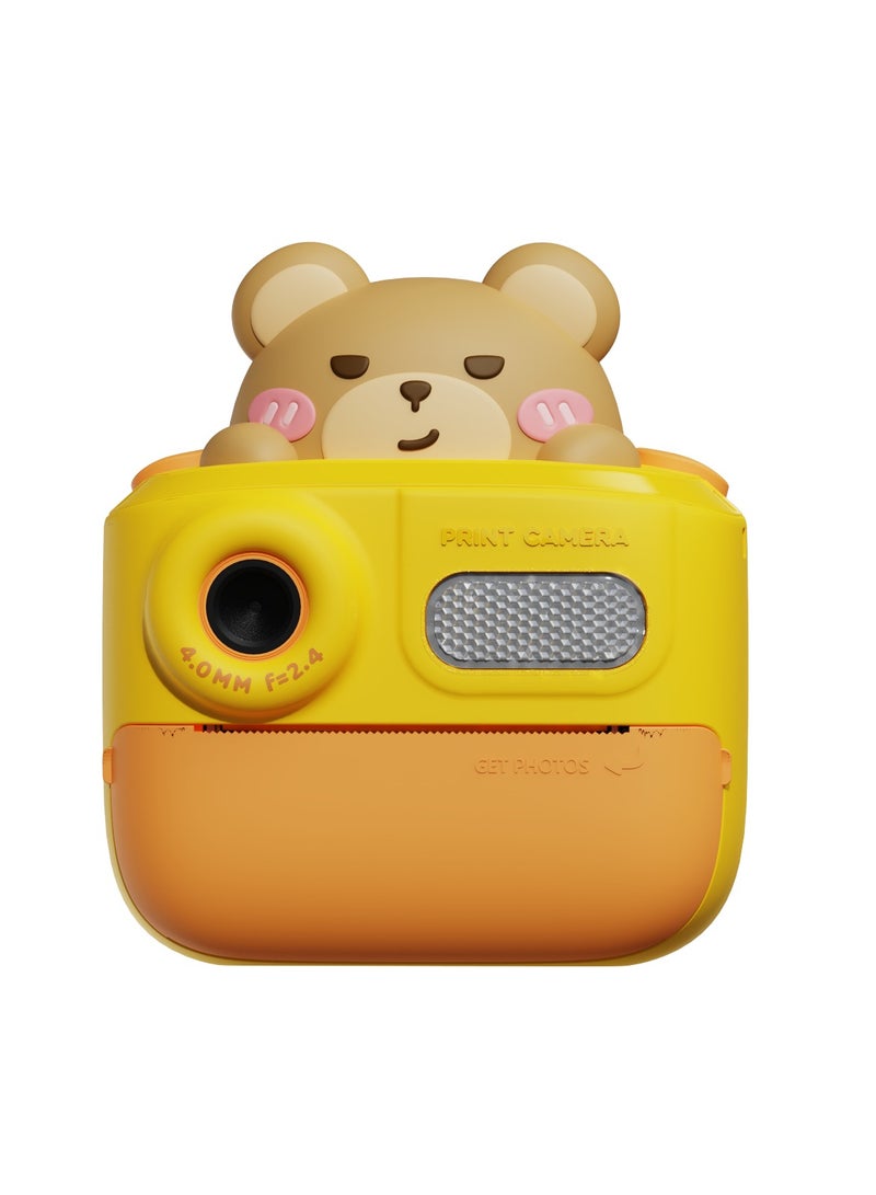 جولف لينك K64 تصميم الرسوم المتحركة لطيف HD 48 مليون بكسل تسجيل فيديو 1080P لعبة كاميرا الطباعة الفورية للأطفال للأطفال - أصفر - Image 1