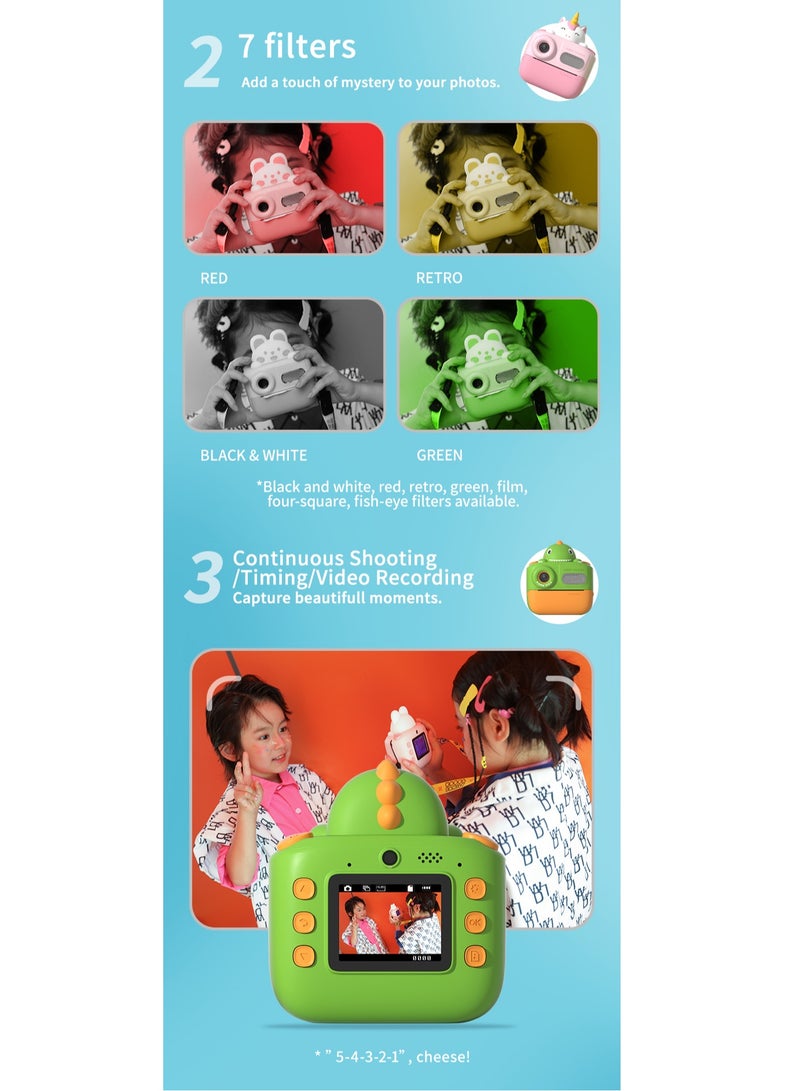 جولف لينك K64 تصميم الرسوم المتحركة لطيف HD 48 مليون بكسل تسجيل فيديو 1080P لعبة كاميرا الطباعة الفورية للأطفال للأطفال - أصفر - Image 5