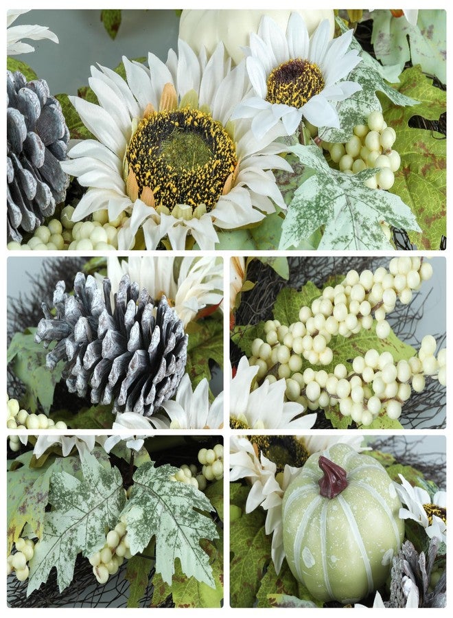 Huadanbor Summer Wreaths for Front Door, 24 inch Summer Wreath, Sunflowers and Pumpkin Fall Wreath for Front Door, Fall Wreaths for Indoors,Outdoors,Corridors, Offices. (Green) - Image 3