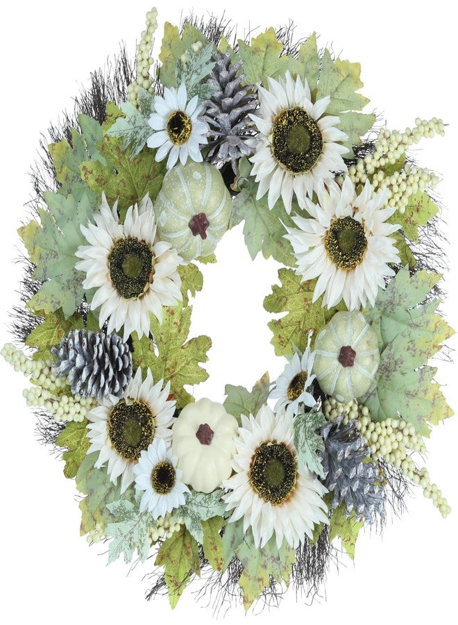 Huadanbor Summer Wreaths for Front Door, 24 inch Summer Wreath, Sunflowers and Pumpkin Fall Wreath for Front Door, Fall Wreaths for Indoors,Outdoors,Corridors, Offices. (Green) - Image 1