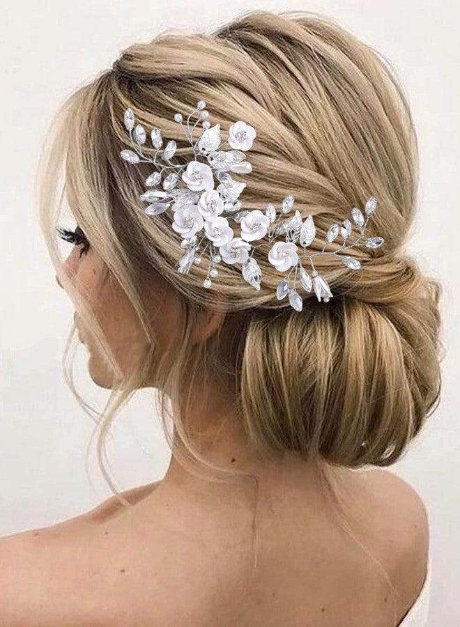 Latious Silver Flower Bride Wedding Hair Vine Rhinestone Bridal Hairpiece Crystal Headpieces Accessories for Women and Girls(5.9Inches) (A-Silver) - Image 5
