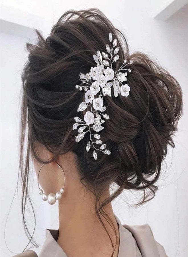 Latious Silver Flower Bride Wedding Hair Vine Rhinestone Bridal Hairpiece Crystal Headpieces Accessories for Women and Girls(5.9Inches) (A-Silver) - Image 1