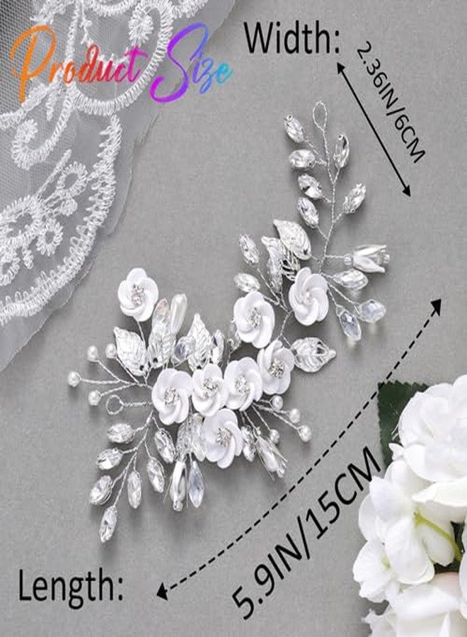Latious Silver Flower Bride Wedding Hair Vine Rhinestone Bridal Hairpiece Crystal Headpieces Accessories for Women and Girls(5.9Inches) (A-Silver) - Image 2