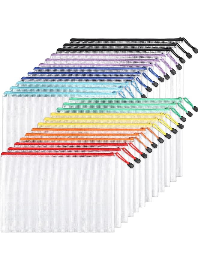 erorex 24 Pack Mesh Zipper Pouch Bags Zipper File Puzzle Bag For Organizing Storage Letter Size A4 Size Zipper File Bags For School Board Games And Office Supplies Random Color 29 X 21 Cm  - Image 1