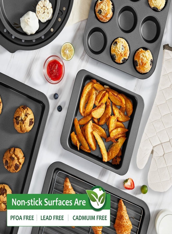 HONGBAKE Bakeware Sets, Baking Pans Set with Kitchen Oven Mitts, Nonstick Oven Pan for Kitchen with Wider Grips, 12-Piece Including Rack, Cookie Sheet, Cake Pans, Loaf Pan, Muffin Pizza Pan - Image 5