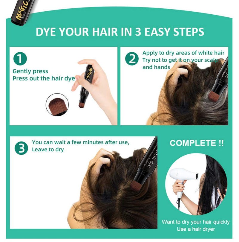 Magic gowwim Root Touch Up Semi-permanent Hair Dye Pen to Cover Gray Hair Roots (Black) - Image 3