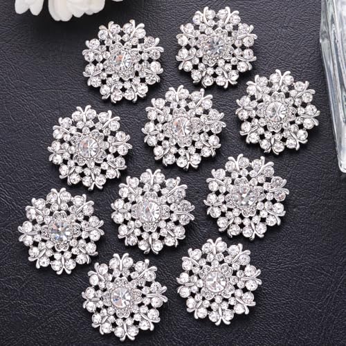 DYEESP 10PCS Rhinestone Buttons Crystal Diamond Buttons Accessory Embellishments for DIY Jewelry Crafts, Wedding Party Bridal Bouquet Clothes Hat Decoration (Clear-5) - Image 1