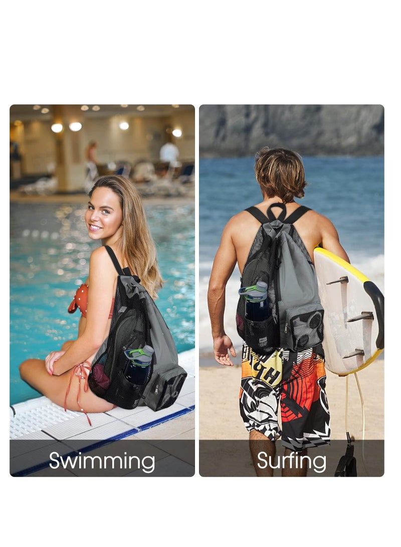 Multi Purpose Mesh Swim Bag Drawstring Backpack with Wet Pocket for Beach Pool Gym and Workout Gear - Image 2